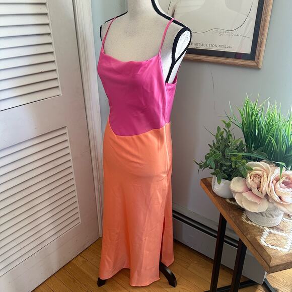 YAS Womens Slip Dress Color Block Midi Satin Spring Party Cocktails Evening | M - Picture 5 of 11